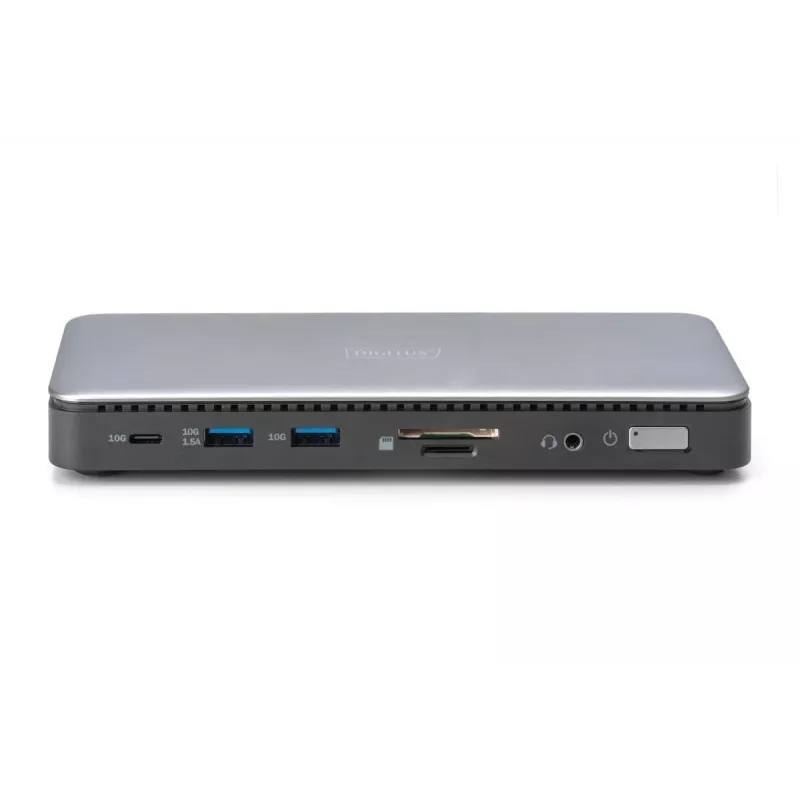 Estação de acoplamento DIGITUS USB-C, 11 portas - 2x HDMI / DP / 2x USB-A 3.2 Gen 2 / USB-C 3.2 Gen 2 / GbE / SD / MicroSD / conector fêmea DC - máx. 150 Watt / 3,5 mm