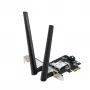 Adaptador interno WLAN Bluetooth ASUS PCE-BE6500 — PCIe, Tri-Band Wi‑Fi 6E/7 (2,4/5/6 GHz), Bluetooth 5.4, 2882 Mbps, antena externa, preto
