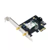 Adaptador interno WLAN Bluetooth ASUS PCE-BE6500 — PCIe, Tri-Band Wi‑Fi 6E/7 (2,4/5/6 GHz), Bluetooth 5.4, 2882 Mbps, antena externa, preto