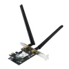 Adaptador interno WLAN Bluetooth ASUS PCE-BE6500 — PCIe, Tri-Band Wi‑Fi 6E/7 (2,4/5/6 GHz), Bluetooth 5.4, 2882 Mbps, antena externa, preto