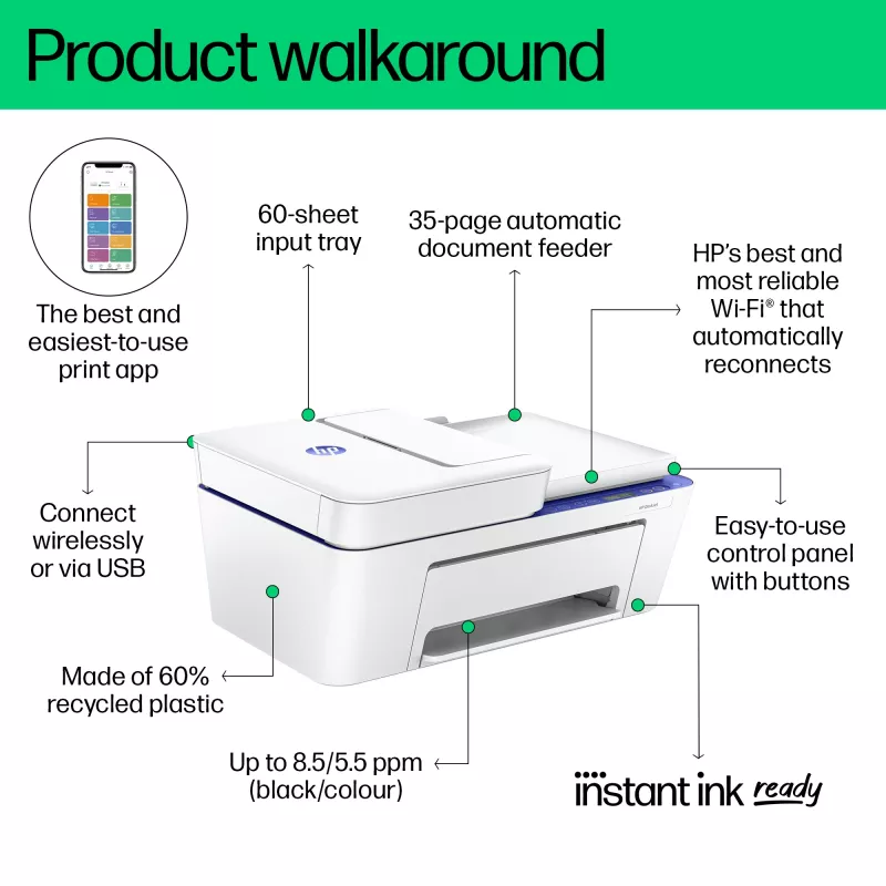 HP DeskJet 4230e impressora multifunções sem fios a cores, Instant Ink; copiadora, scanner