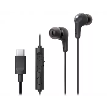 Headset In-Ear com fios JVC HA-FR9UC com USB-C, drivers de 9,2 mm, 5–22.000 Hz, microfone e controlo em linha, cabo de 1,2 m, preto