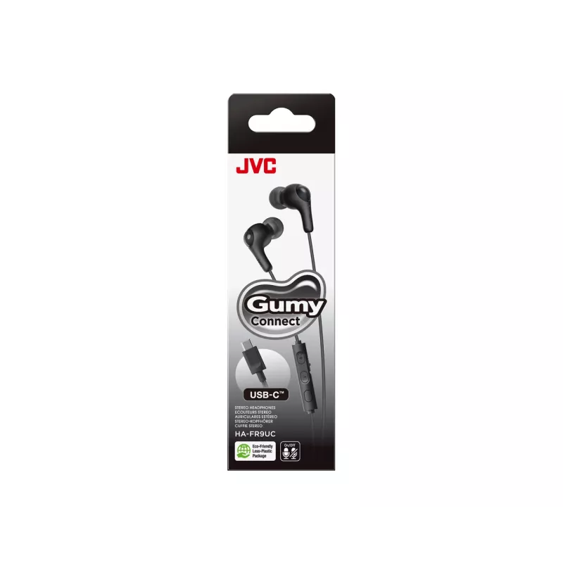 JVC HA-FR9UC auriculares intra-auriculares com fio, USB-C, transdutor de 9,2 mm, microfone e comando no cabo, 1,2 m, pretos