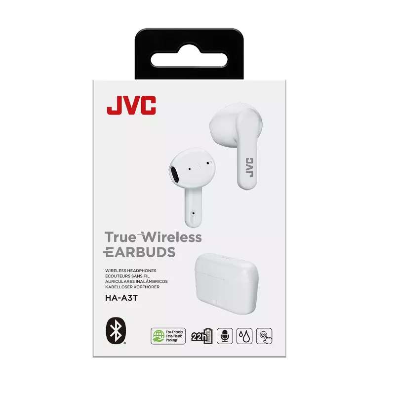 JVC HA-A3T auriculares intra-auriculares true wireless, Bluetooth 5.1, IPX4, até 22 h, 20 - 20000 Hz, brancos
