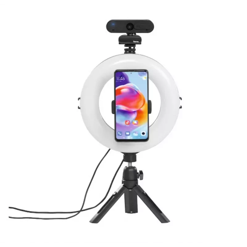 Hama SpotLight Smart 80 II luz em anel LED, conjunto para smartphone, com mini tripé