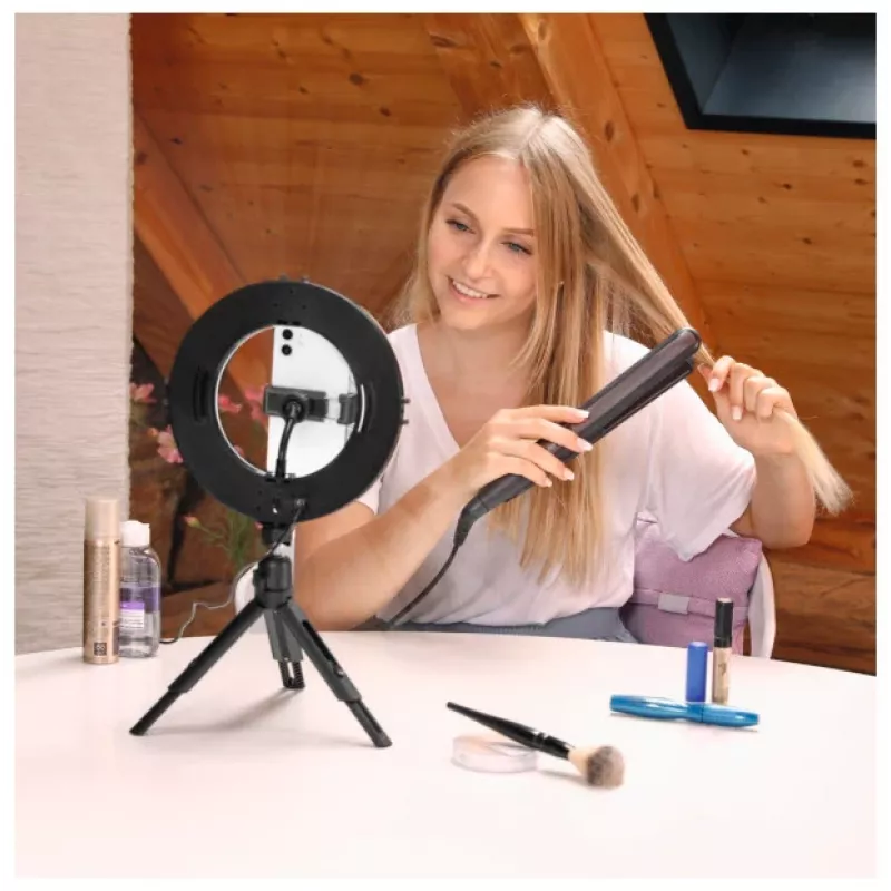 Hama SpotLight Smart 80 II luz em anel LED, conjunto para smartphone, com mini tripé