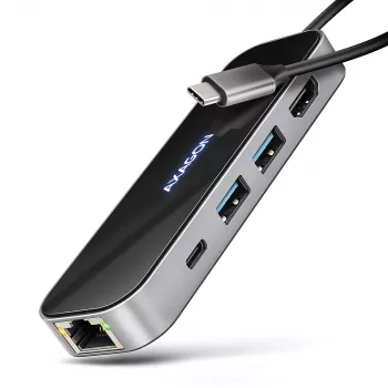 Axagon HMC-6GLN hub USB 5Gbps, 2x USB-A, USB-C, HDMI 4k/60Hz, RJ-45, PD 100W, cabo USB-C