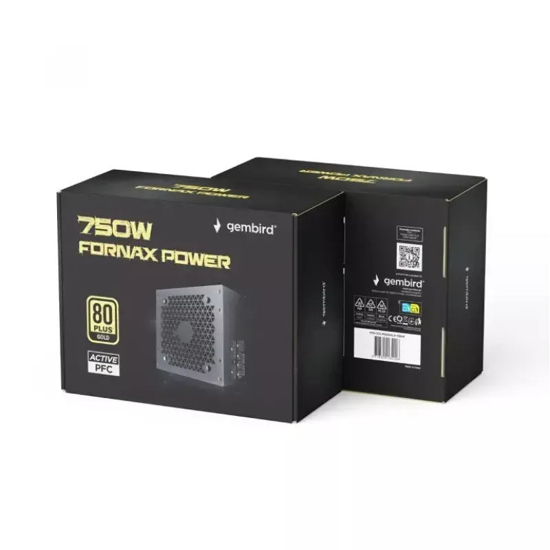 Fonte de alimentação GEMBIRD Fornax Power 750W ATX 80 PLUS Gold modular ventoinha 12 cm EPS 4+4pin PCIe 6+2pin conectores SATA