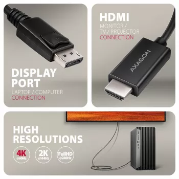 Cabo Axagon RVD-HI20C2 DisplayPort -> HDMI 2.0b 1,8m, 4K/60Hz