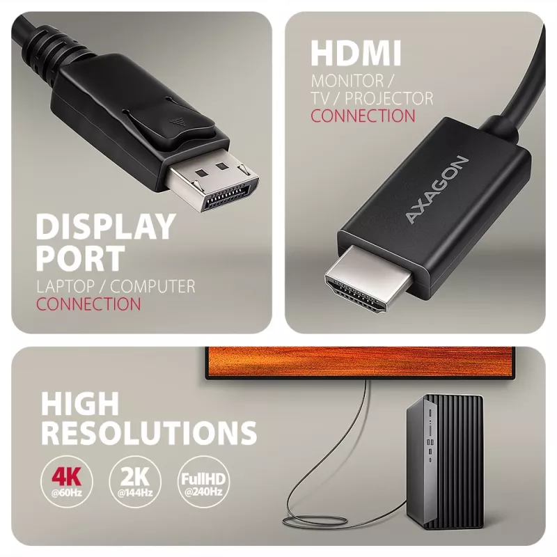 Cabo Axagon RVD-HI20C2 DisplayPort -> HDMI 2.0b 1,8m, 4K/60Hz