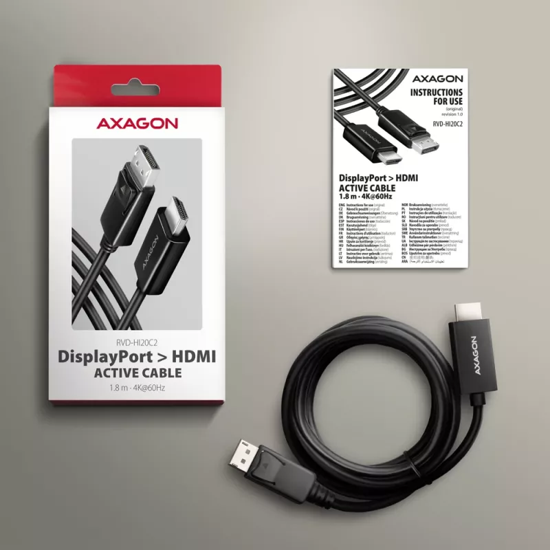 Cabo Axagon RVD-HI20C2 DisplayPort -> HDMI 2.0b 1,8m, 4K/60Hz