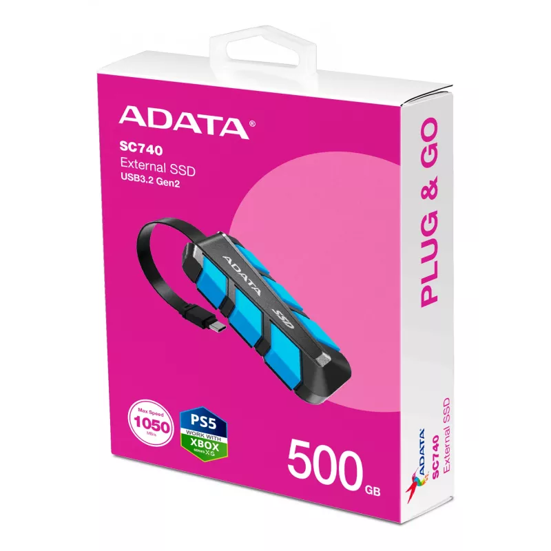 ADATA SC740 500 GB USB Type-C 3.2 Gen 2 (3.1 Gen 2) preto, azul