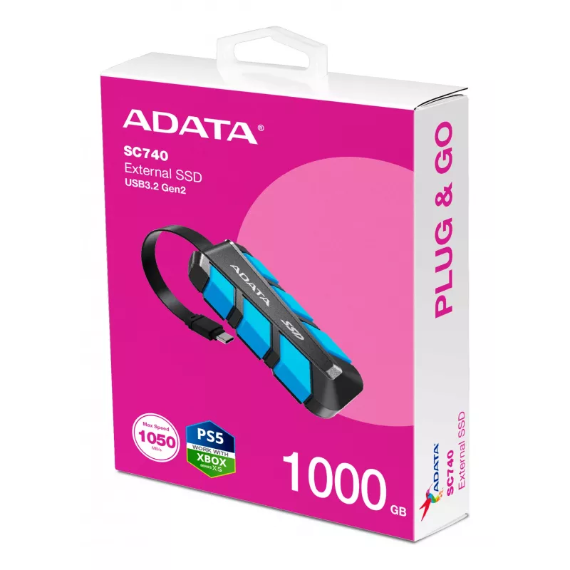 ADATA SC740 1 TB USB Type-C 3.2 Gen 2 (3.1 Gen 2) preto, azul