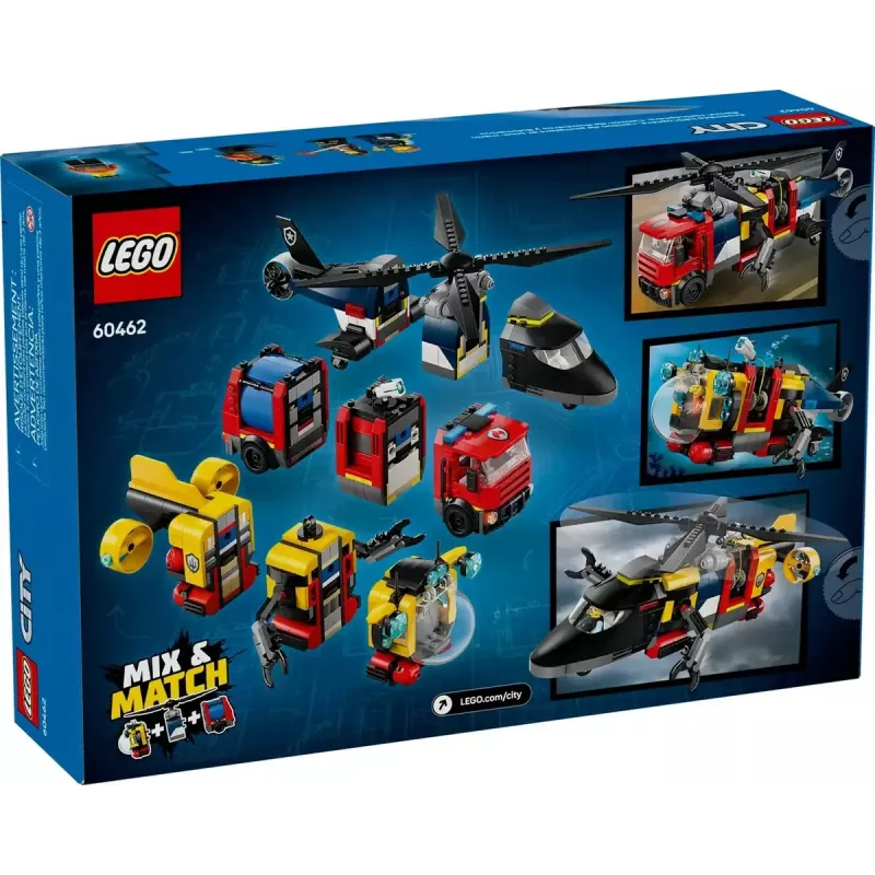 Brinquedo de construção LEGO City conjunto combinado 60462 — Helicóptero e carro de bombeiros, 874 peças, 3 minifiguras, idade 7+
