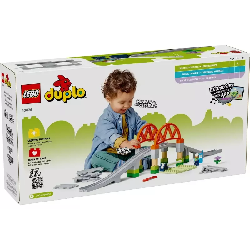 LEGO DUPLO Ponte ferroviária e carris conjunto de expansão 10426 – Ponte ferroviária DUPLO e carris curvos para crianças pequenas