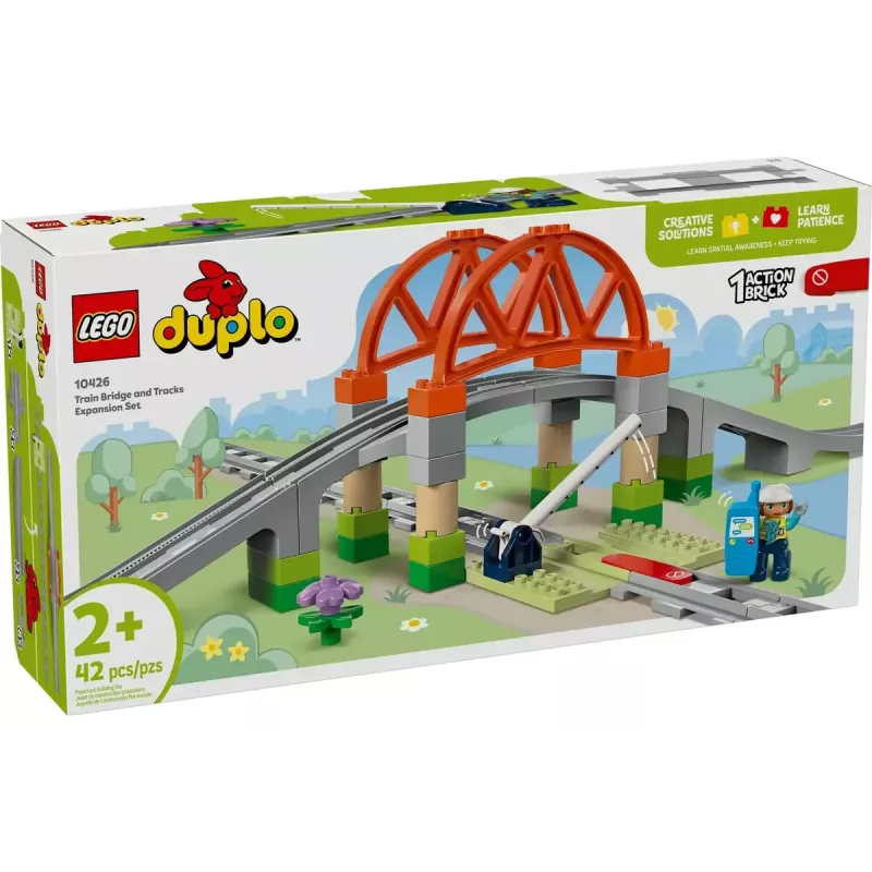 LEGO DUPLO Ponte ferroviária e carris conjunto de expansão 10426 – Ponte ferroviária DUPLO e carris curvos para crianças pequenas