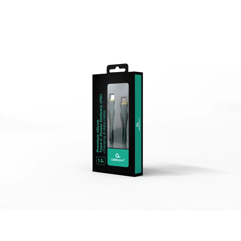 Cabo de silicone de carregamento e dados USB Type-C Power Delivery (PD) 60W GEMBIRD, 1,5 m verde meia-noite