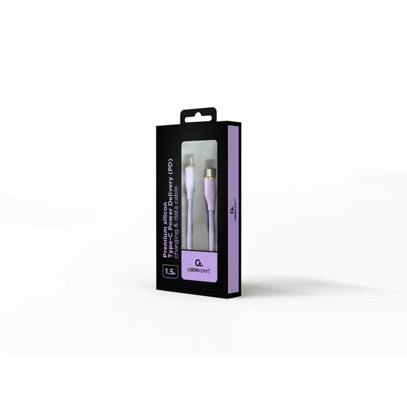 Cabo de silicone de carregamento e dados USB Type-C Power Delivery (PD) 60W GEMBIRD, 1,5 m violeta