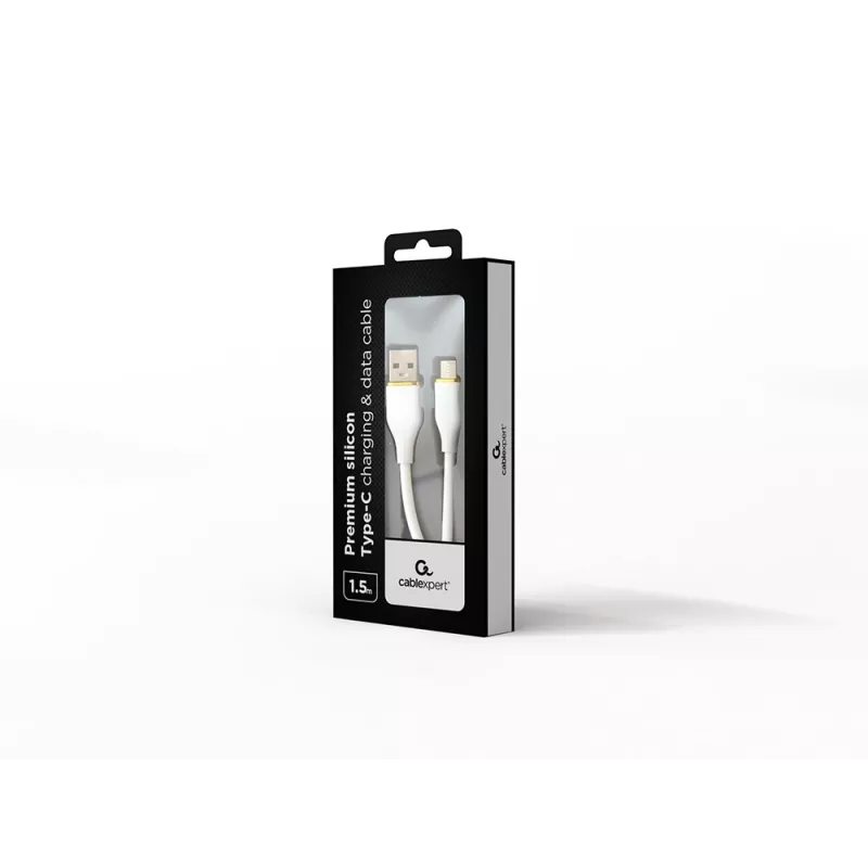 Cabo de carregamento e dados de silicone Premium Type-C USB GEMBIRD, 1,5 m – branco