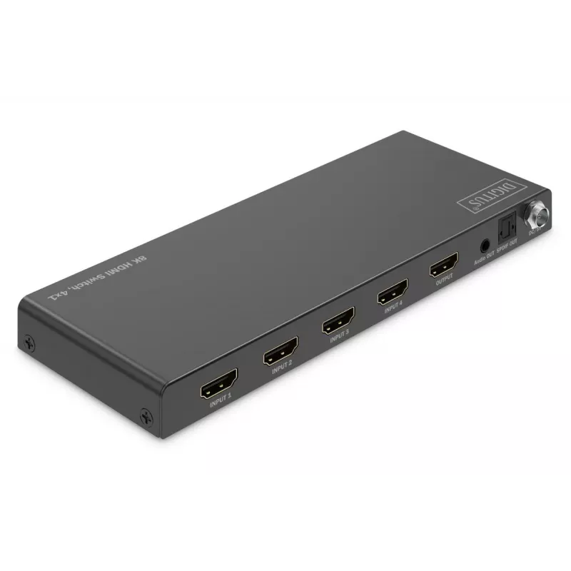 Comutador HDMI 4x1 DIGITUS - 8K/60Hz (4:4:4), Toslink, estéreo, controlo EDID