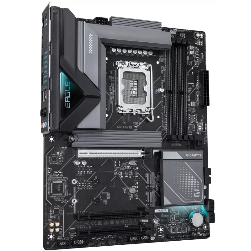 GIGABYTE B860 EAGLE WIFI6E Placa-mãe - CPUs Intel Core Ultra Series, VRM 12+1+2+1 fases, até 9066 MHz DDR5, 1xPCIe 5.0 + 2xPCIe 4.0 M.2, 2,5 GbE LAN, WIFI 6E, USB 3.2 Gen 2x2