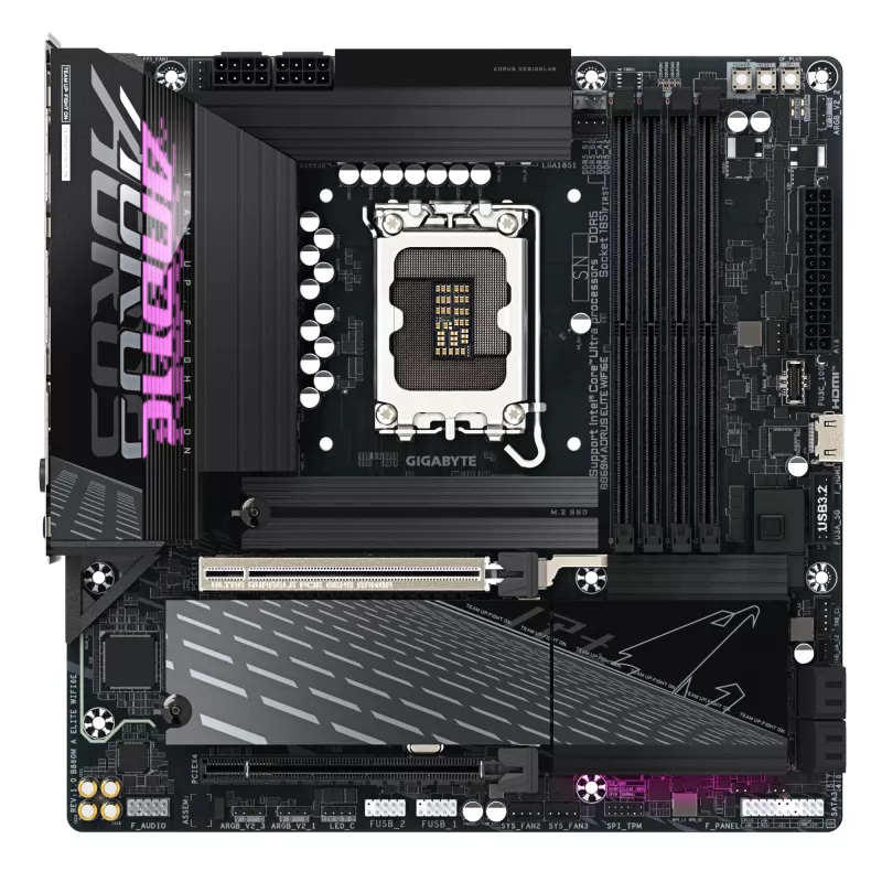 GIGABYTE B860M AORUS ELITE WIFI6E Placa-mãe - CPUs Intel Core Ultra Series, VRM 12+1+2+1 fases, até 9200 MHz DDR5, 1xPCIe 5.0 + 2xPCIe 4.0 M.2, 2,5 GbE LAN, WIFI 6E, Thunderbolt