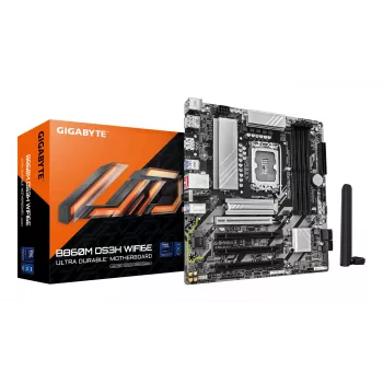 GIGABYTE B860M DS3H WIFI6E Placa-mãe – CPUs Intel Core Ultra Series, VRM 5+1+2+1 fases, até 9066 MHz DDR5, 1x PCIe 5.0 + 1x PCIe 4.0 M.2, 2,5 GbE LAN, WIFI 6E, USB 3.2 Gen 2