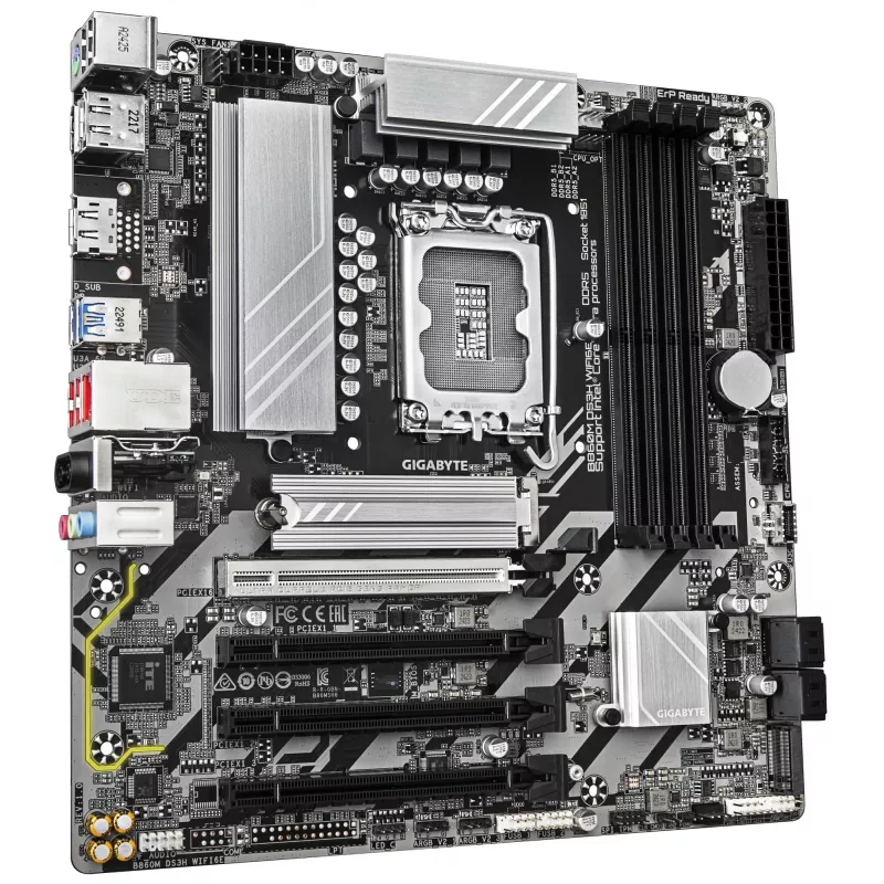 GIGABYTE B860M DS3H WIFI6E Placa-mãe – CPUs Intel Core Ultra Series, VRM 5+1+2+1 fases, até 9066 MHz DDR5, 1x PCIe 5.0 + 1x PCIe 4.0 M.2, 2,5 GbE LAN, WIFI 6E, USB 3.2 Gen 2