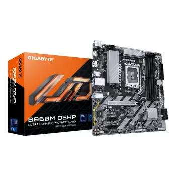 GIGABYTE B860M D3HP Placa-mãe - CPUs Intel Core Ultra Series, VRM 4+1+2+1 fases, até 9066MHz DDR5, 2xPCIe 4.0 M.2, GbE LAN, USB 3.2 Gen 1