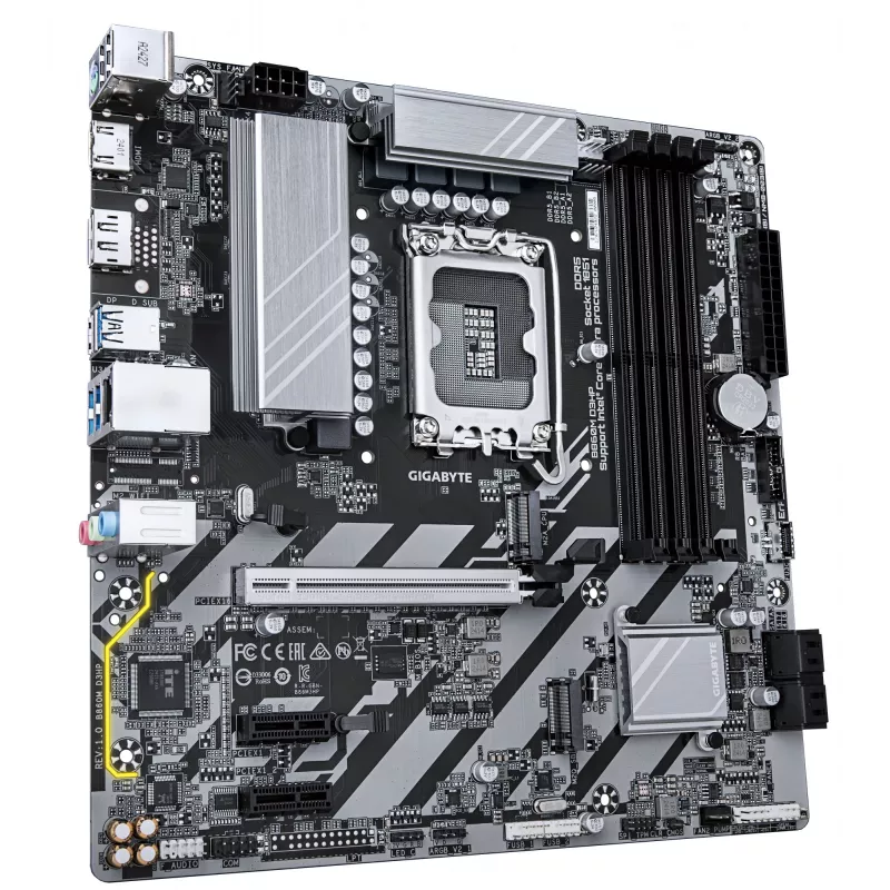 GIGABYTE B860M D3HP Placa-mãe - CPUs Intel Core Ultra Series, VRM 4+1+2+1 fases, até 9066MHz DDR5, 2xPCIe 4.0 M.2, GbE LAN, USB 3.2 Gen 1