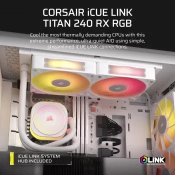 Dissipador de CPU CORSAIR - Icue Link Titan 240 Rx RGB AIO refrigeração líquida - branco