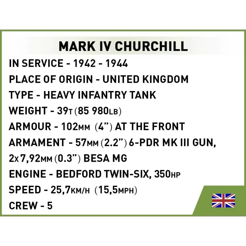 Conjunto de construção Cobi Blocks Mark IV Churchill, 668 peças (COBI-3128)
