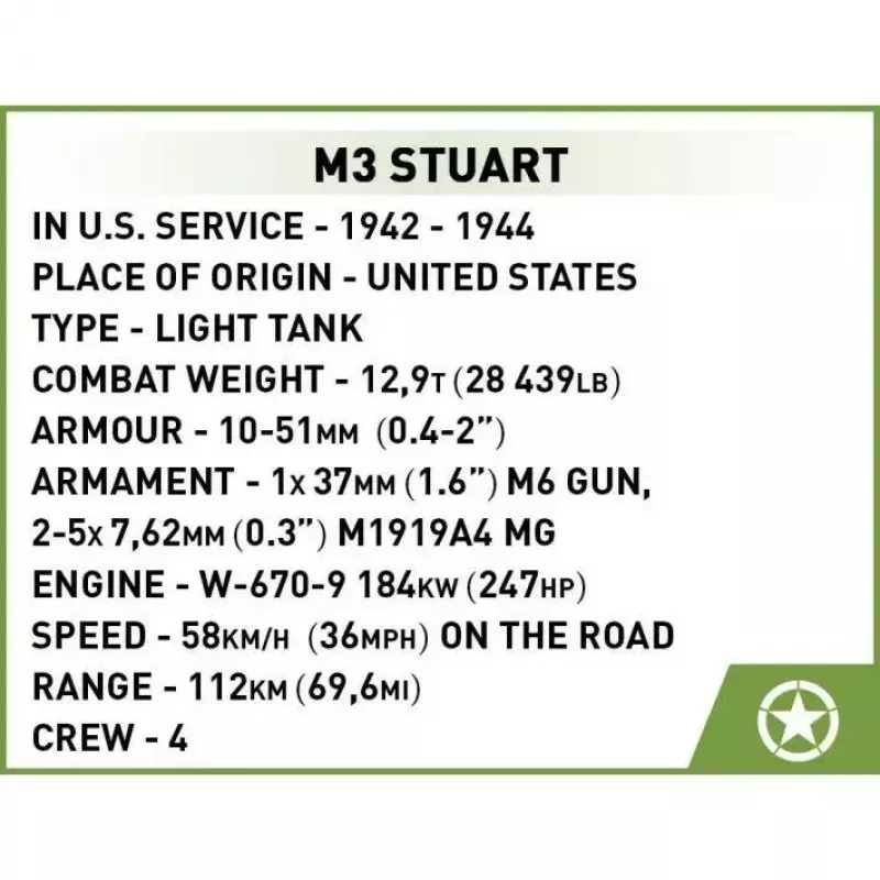 Conjunto de construção COBI M3 Stuart, 511 peças