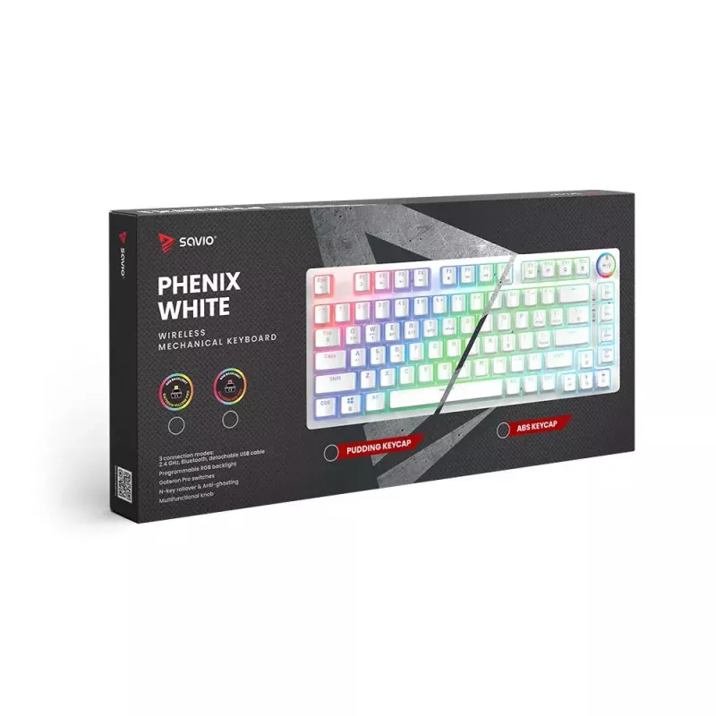 Teclado gaming Savio Phenix WHITE GAT amarelo USB Bluetooth QWERTY