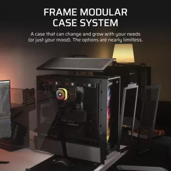 Caixa para PC CORSAIR FRAME 4000D RS ARGB Midi Tower preta — ATX/Micro-ATX/Mini-ITX, vidro temperado, ventoinha ARGB, até 370 mm GPU