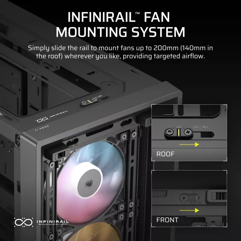Caixa para PC CORSAIR FRAME 4000D RS ARGB Midi Tower preta — ATX/Micro-ATX/Mini-ITX, vidro temperado, ventoinha ARGB, até 370 mm GPU
