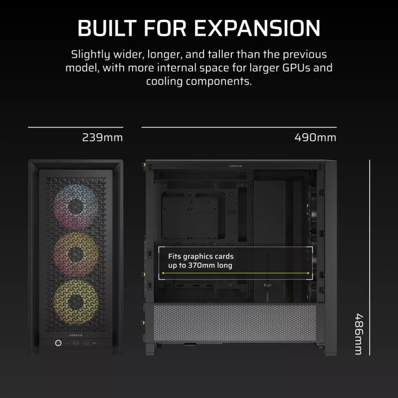Caixa para PC CORSAIR FRAME 4000D RS ARGB Midi Tower preta — ATX/Micro-ATX/Mini-ITX, vidro temperado, ventoinha ARGB, até 370 mm GPU