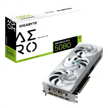 Placa gráfica GIGABYTE GeForce RTX 5080 AERO OC SFF 16G - 16 GB GDDR7, 256 bits, PCI-E 5.0, 2730 MHz de frequência do núcleo, 3 x DisplayPort, 1 x HDMI, GV-N5080AERO OC-16GD