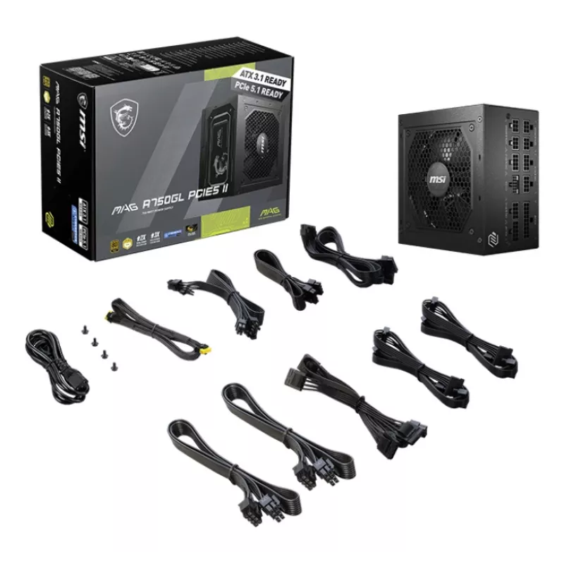 MSI MAG A750GL PCIE5 II fonte de alimentação 750 W 20+4 Pin ATX ATX preto