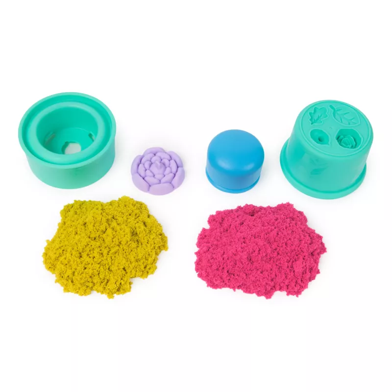 Kinetic Sand, SquishBlossom Blooming Flower, recheio para cestas de Páscoa, inclui 227 g de areia moldável amarela néon e rosa, vaso de flor e moldes, brinquedo sensorial para crianças