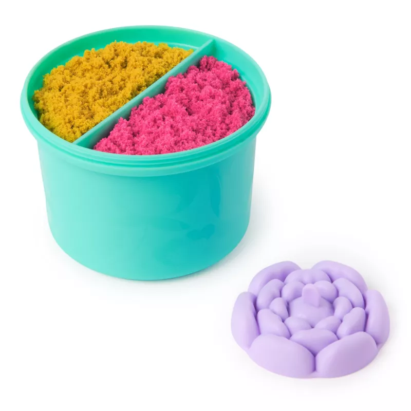 Kinetic Sand, SquishBlossom Blooming Flower, recheio para cestas de Páscoa, inclui 227 g de areia moldável amarela néon e rosa, vaso de flor e moldes, brinquedo sensorial para crianças