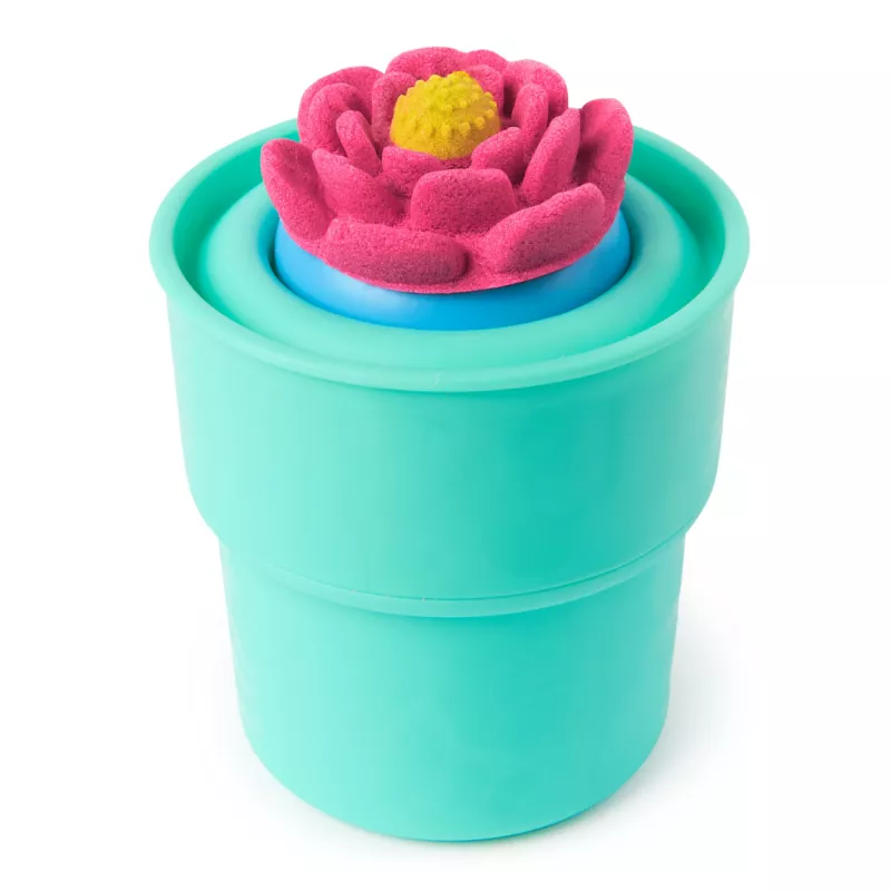 Kinetic Sand, SquishBlossom Blooming Flower, recheio para cestas de Páscoa, inclui 227 g de areia moldável amarela néon e rosa, vaso de flor e moldes, brinquedo sensorial para crianças