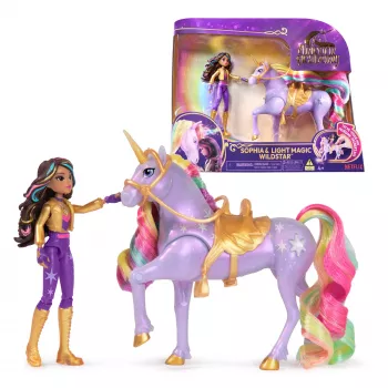 Boneca de moda Usorteret Unicorn Academy Sophia & Light Magic Wildstar com efeitos de luz arco-íris, pilhas LR44, 241 mm