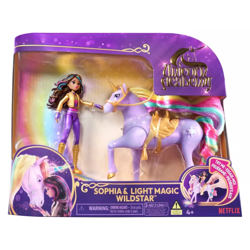 Spin Master Unicorn Academy 6067325 Light Magic Wildstar e Sophia conjunto de boneca e figura de unicórnio, a partir dos 4 anos