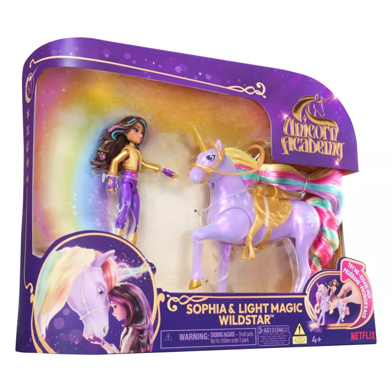Spin Master Unicorn Academy 6067325 Light Magic Wildstar e Sophia conjunto de boneca e figura de unicórnio, a partir dos 4 anos