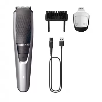 Aparador de barba Philips BEARDTRIMMER Series 3000 BT3239/15, 0,5 mm–10 mm, 20 níveis de comprimento, recarregável por USB, preto/prateado