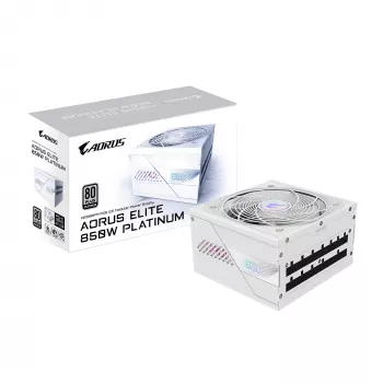 Fonte de alimentação GIGABYTE AORUS ELITE P850W 850W ATX 80 PLUS Platinum totalmente modular branca ventoinha 120mm