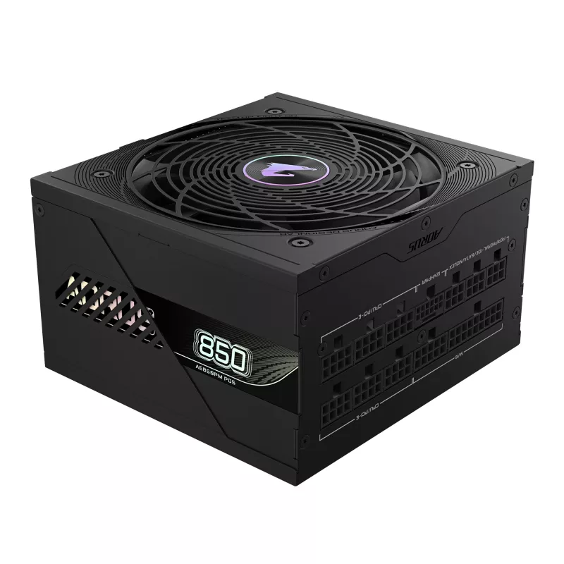 Fonte de alimentação GIGABYTE AORUS ELITE P850W – PCIe 5.0, 80 PLUS Platinum, construção totalmente modular, ventoinha de 120 mm, compatível com ATX 3.0, ficha EU