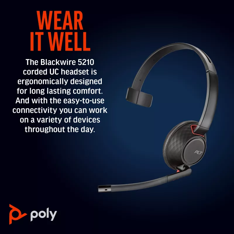 HP Poly Blackwire 5210 Headset monaural USB-C + ficha de 3,5 mm + adaptador USB-C/A
