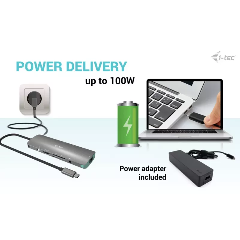i-tec docking station nano em metal USB-C 4K HDMI LAN com Power Delivery 100 W + carregador universal 100 W